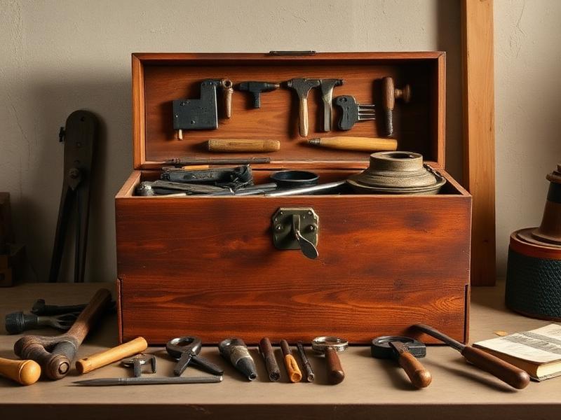 Wooden machinist tool chest with hand tools